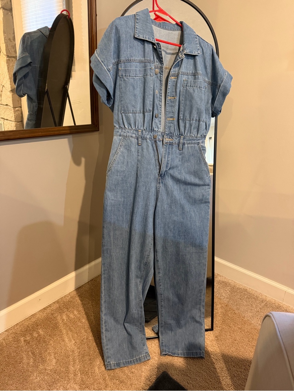 Amazon Light Blue Denim Short-Sleeve Jumpsuit